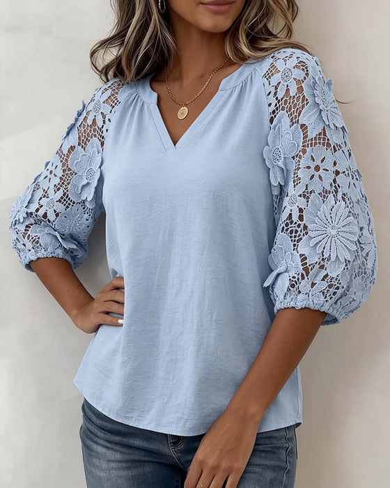 Blouse Florale Patchwork Décontractée