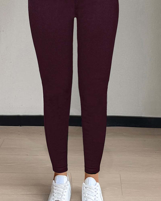 Pantalon Femmes Poche Unie Slim Décontracté