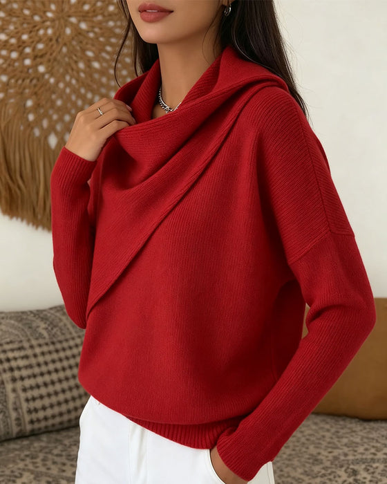 Pullover Élégant Col Mock Manches Longues Tricoté