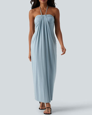 Robes Halter Drapé Longue