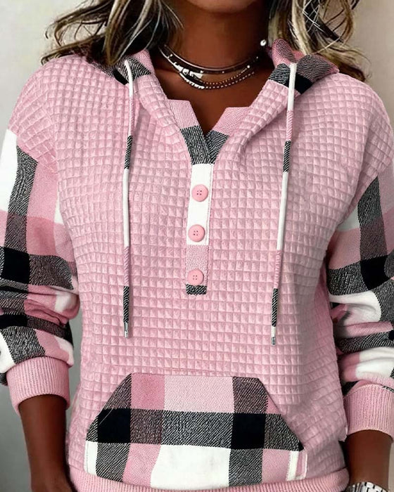 Hoodie Carreau Patchwork Décontracté