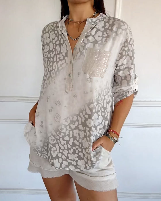 Chemisier décontracté col montant imprimé