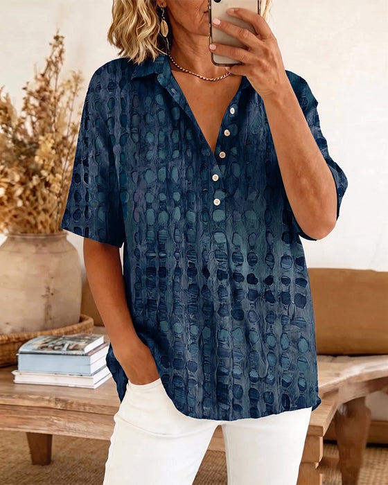 Blouse Imprimé Pois Bouton Demi-Patron