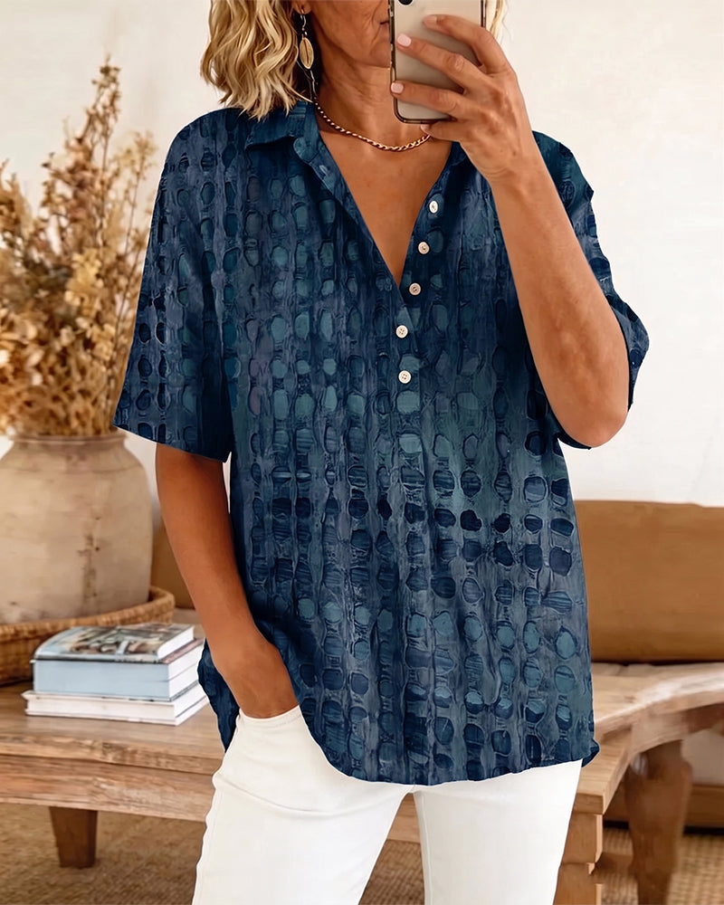 Blouse Imprimé Pois Bouton Demi-Patron