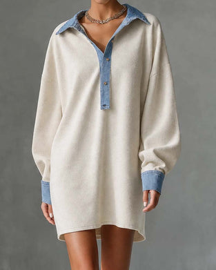 Robe Patchwork Décontractée Manche Longue