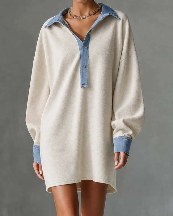 Robe Patchwork Décontractée Manche Longue