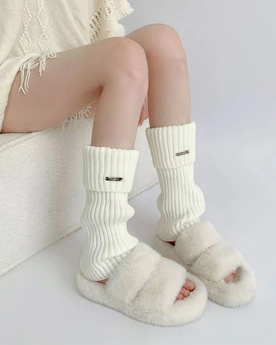 Guêtres Basiques Unies Pour Femme Avec Décor D’Étiquette Métallique, Mode Minimaliste Pour Femmes