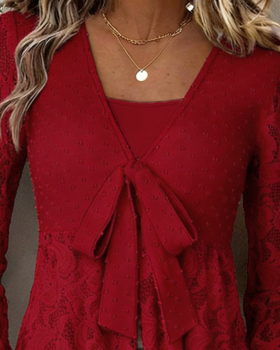 Blouse Unie À Manches Ballon Et Col V