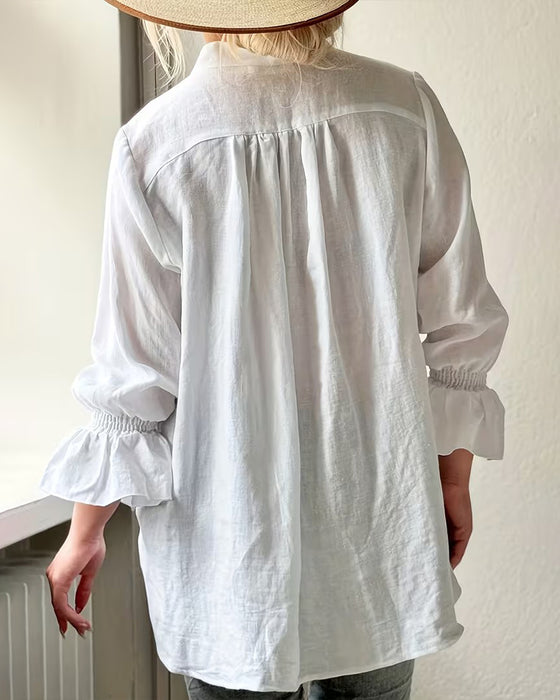 Chemise Unie Nouée Devant Manche À Volants