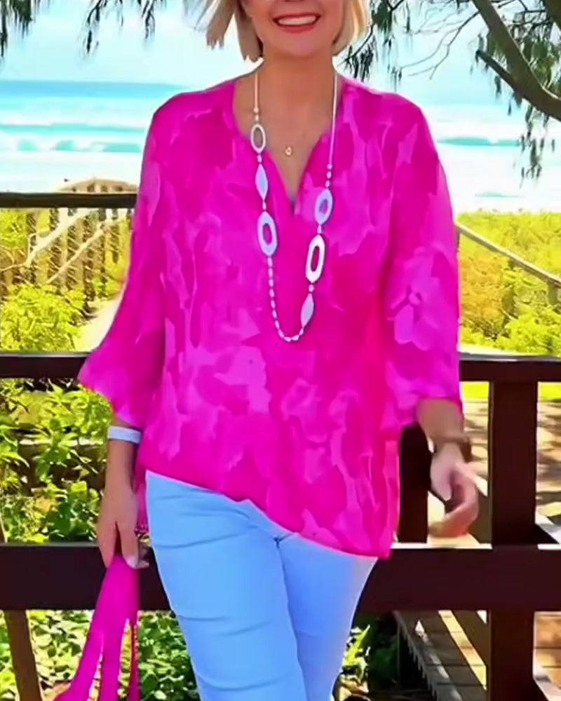 Blouse À Col V Léger Imprimé