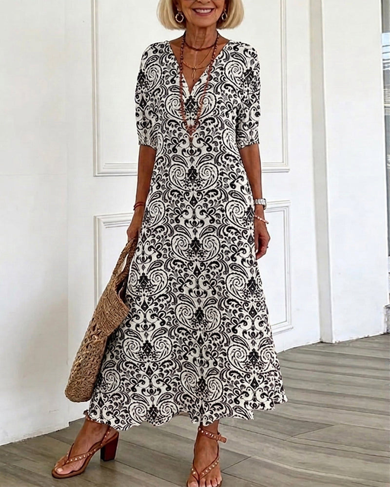 Robe Vintage Florale Encolure V Maxi