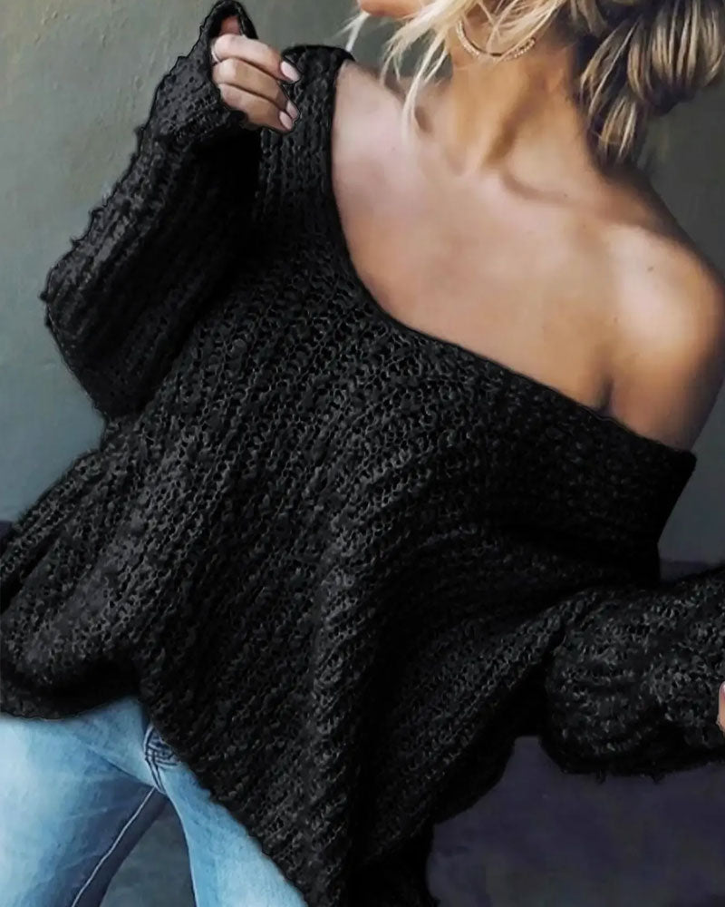 Pullover Découpe Épaule Tombante Tricoté