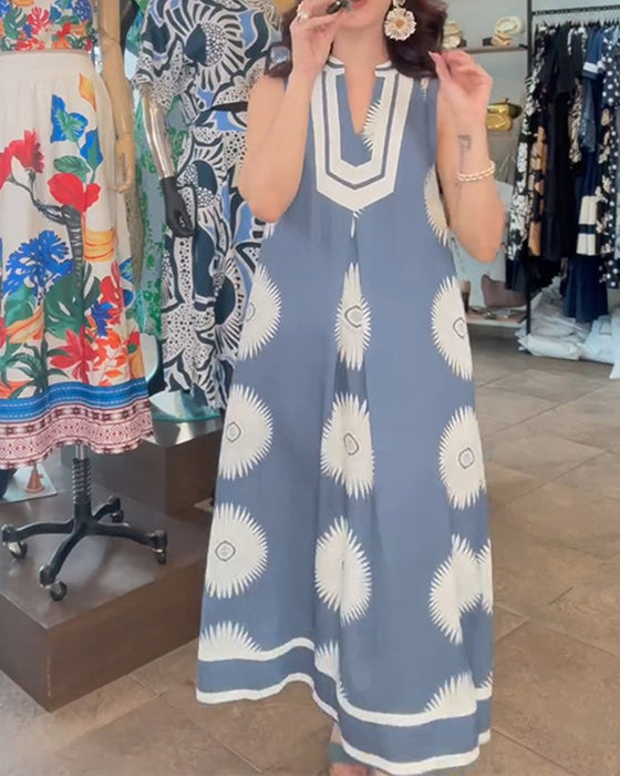 Robe Tournesol Imprimé Sans Manches