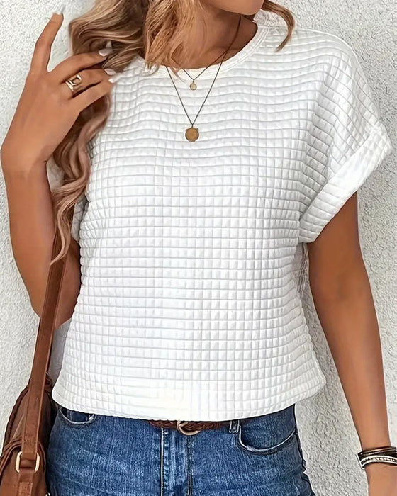 T-Shirt Col Rond Couleur Unie Manches Chauve-Souris