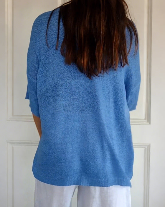 💖 Top En Maille Uni Avec Col En V