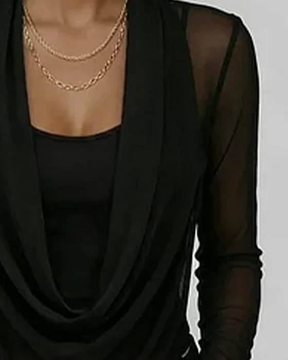Ensemble Maille Superposée Col Cowl Manche Longue Deux Pièces
