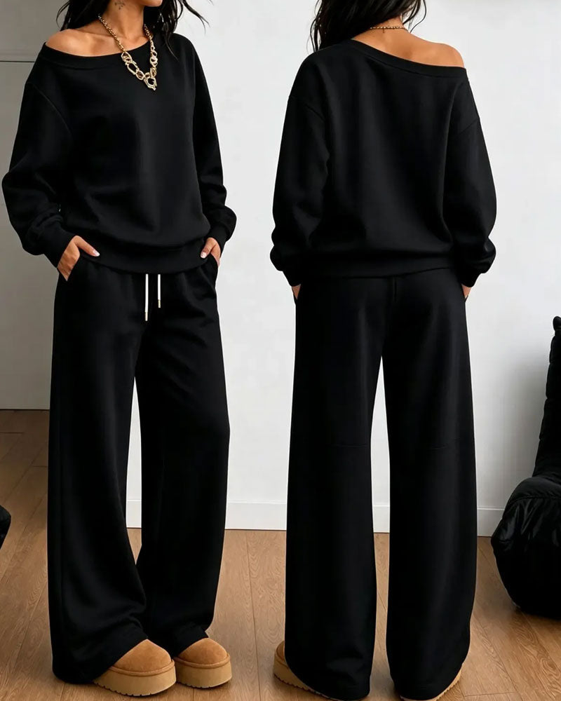 Ensemble Épaule Unique Décontracté Sweat-Shirt Pantalon Long