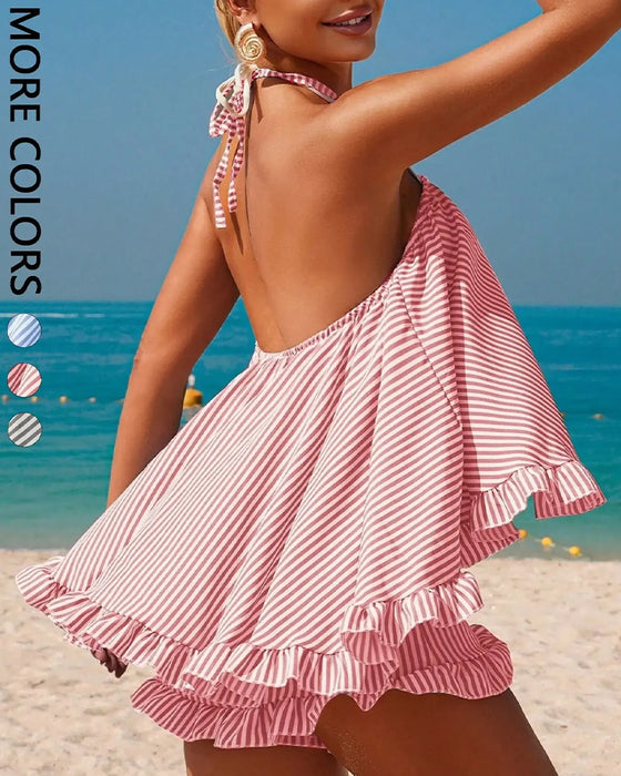 Set Rayé Halter Dos Nu Bretelles