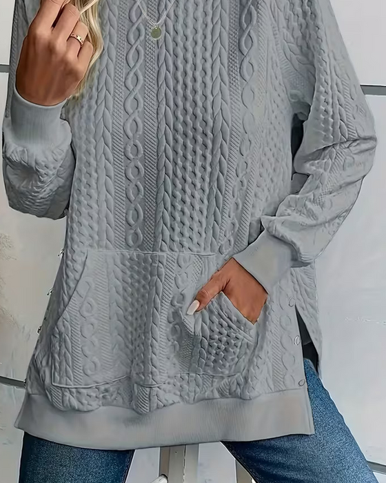 Sweatshirt Col Rond Décontracté Fente Poche