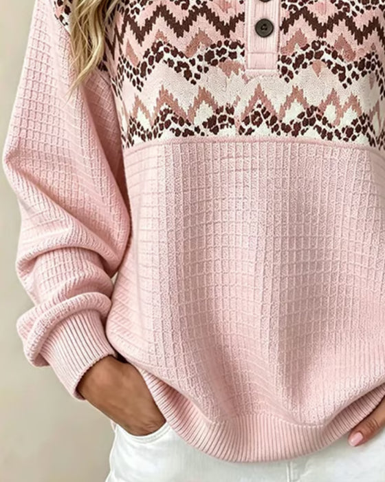 Sweatshirt Col Rond Gaufré Décontracté