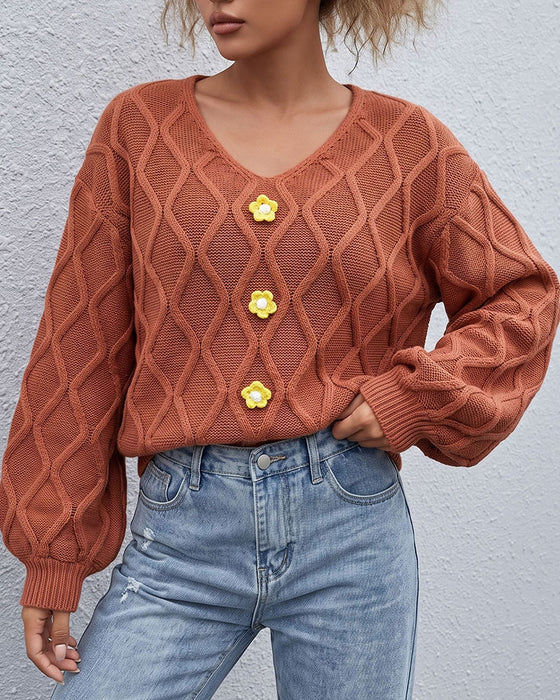 Pullover Manche Lanterne Argyle Mode Tricoté