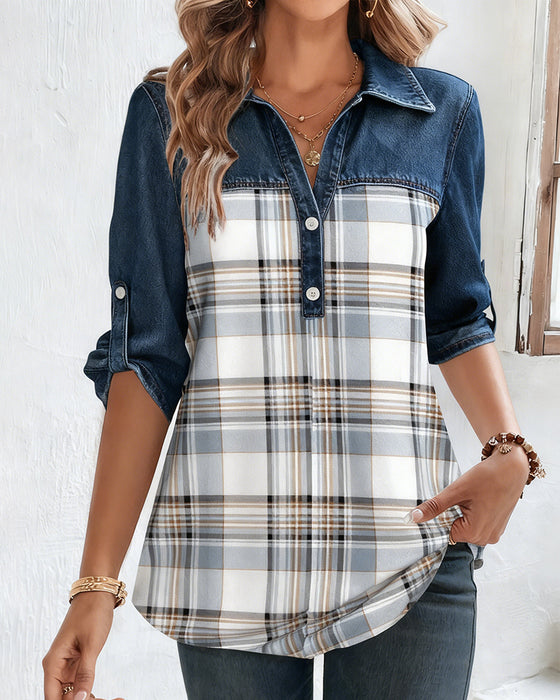 Chemise En Jean À Patchwork Écossais