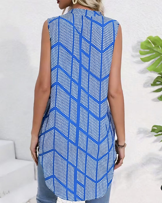 Blouse Géométrique Imprimé Sans Manches