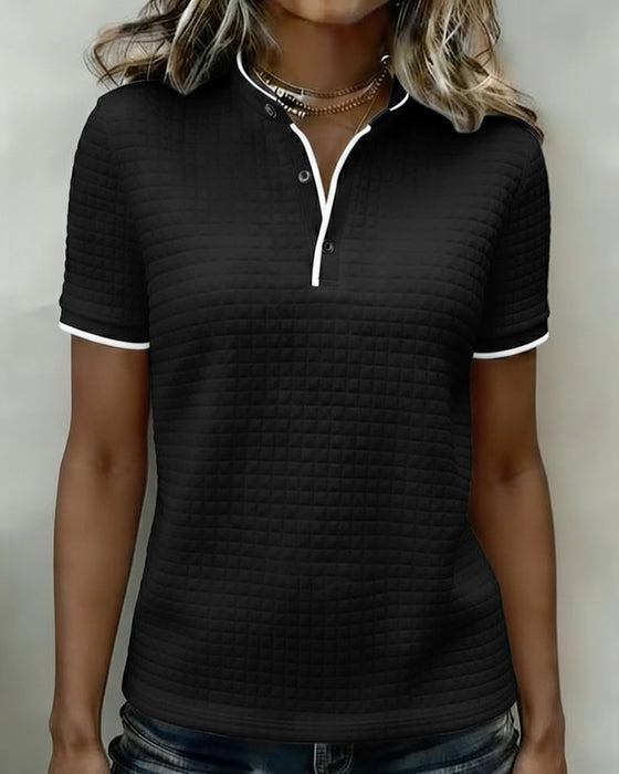 Haut Jersey Côtelé Boutonné Manches Courtes