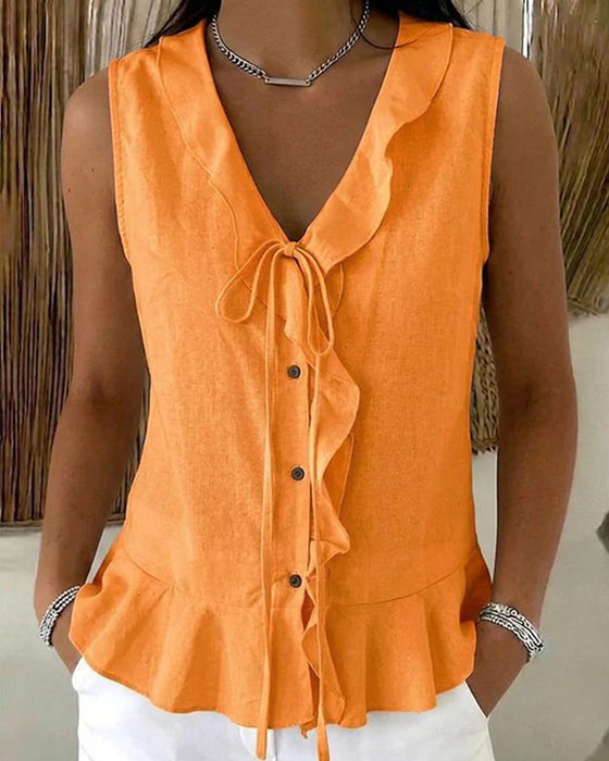 Tank Top Volant Cravate Sans Manches