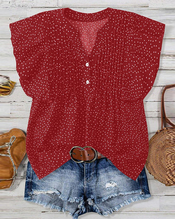 Blouse Manches Volants Col V Pois