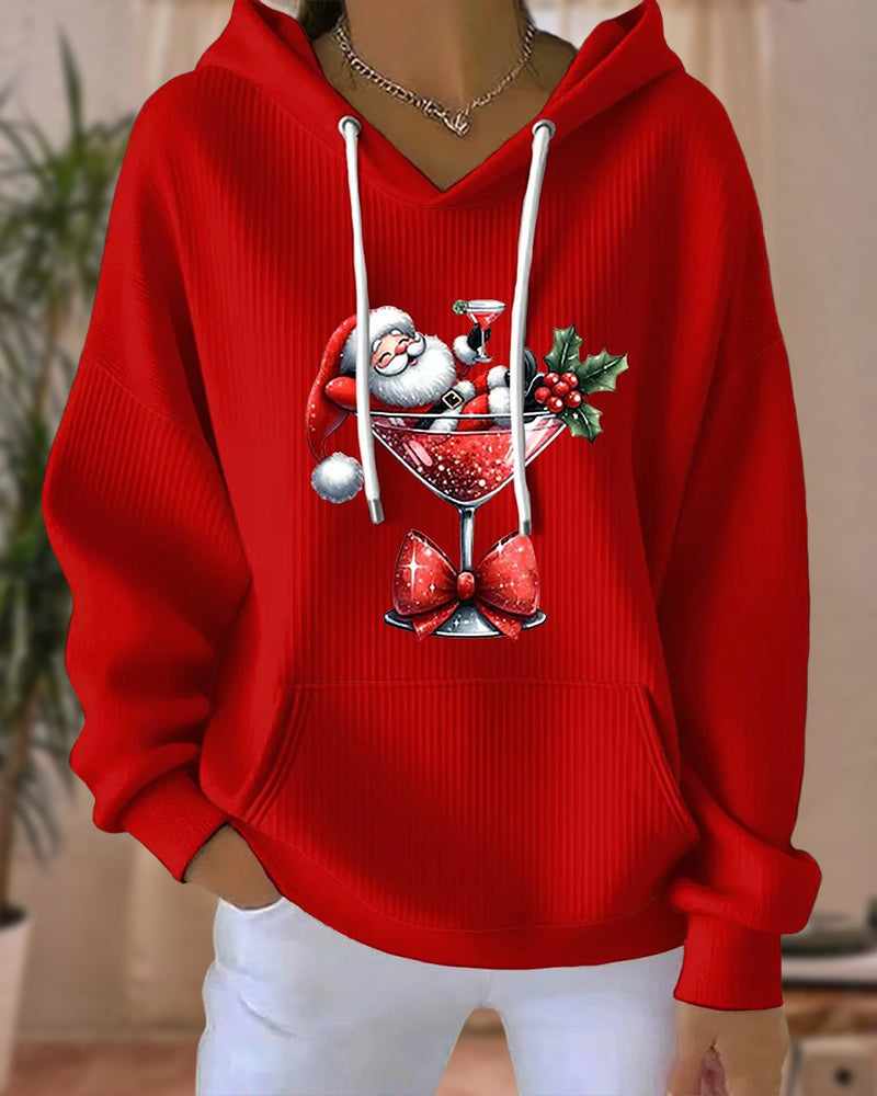 Sweat à Capuche Avec Imprimé De Père Noël Et Verre De Vin, Design à Capuche