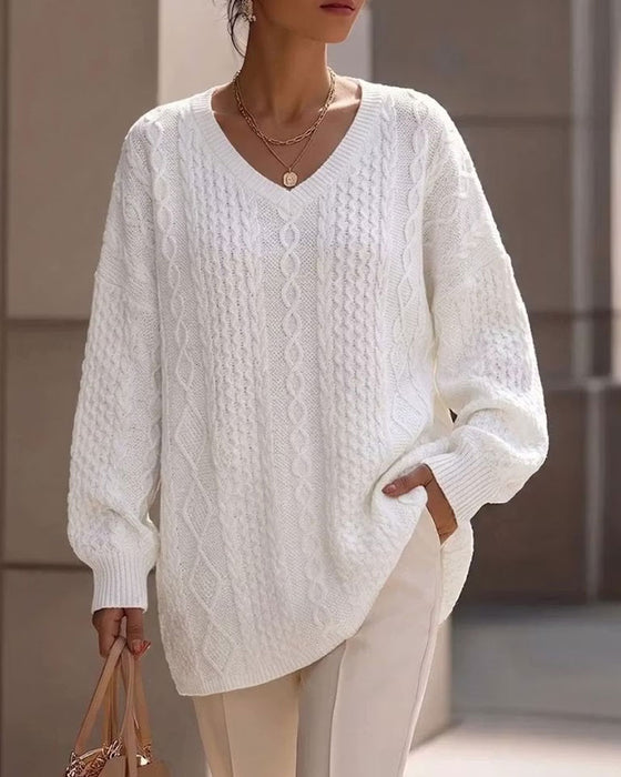 Pullover Col En V Élégant Unie Décontracté Tricoté