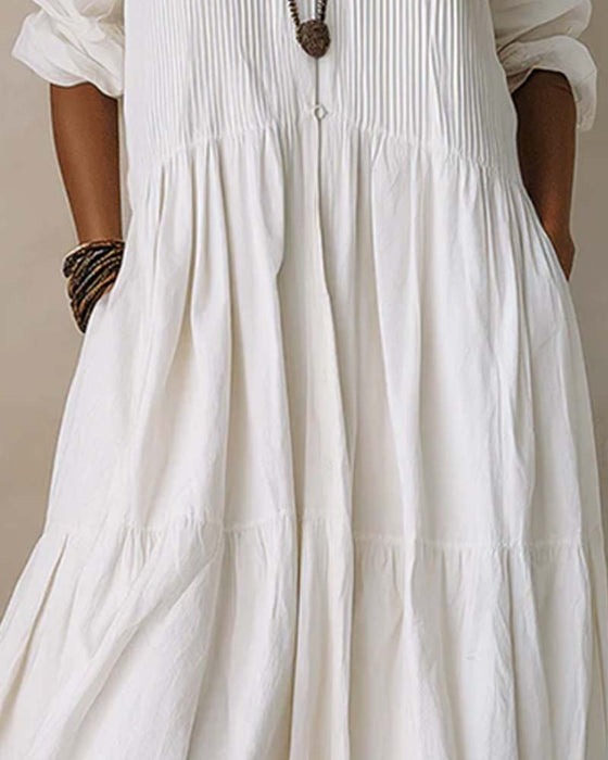 Robe Col Rond Jupe Ample Froncée