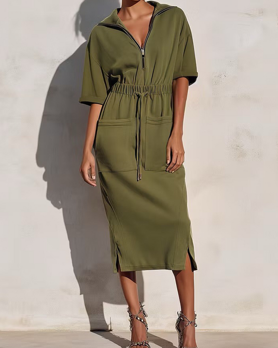 Robe Fermeture Éclair Revers Taille Poche