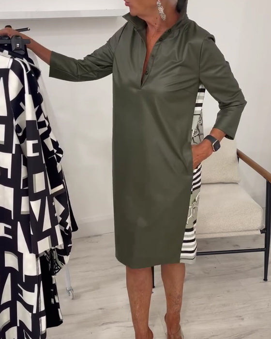 Robe Revers Unie Manche Longue