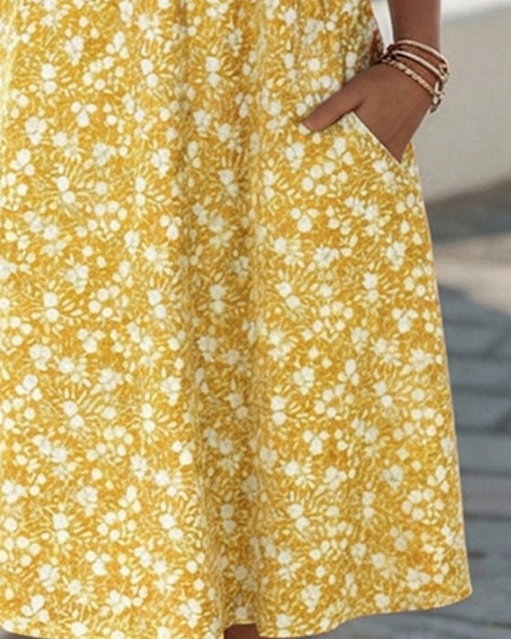 Robe Col V Manches Courtes Fleurie