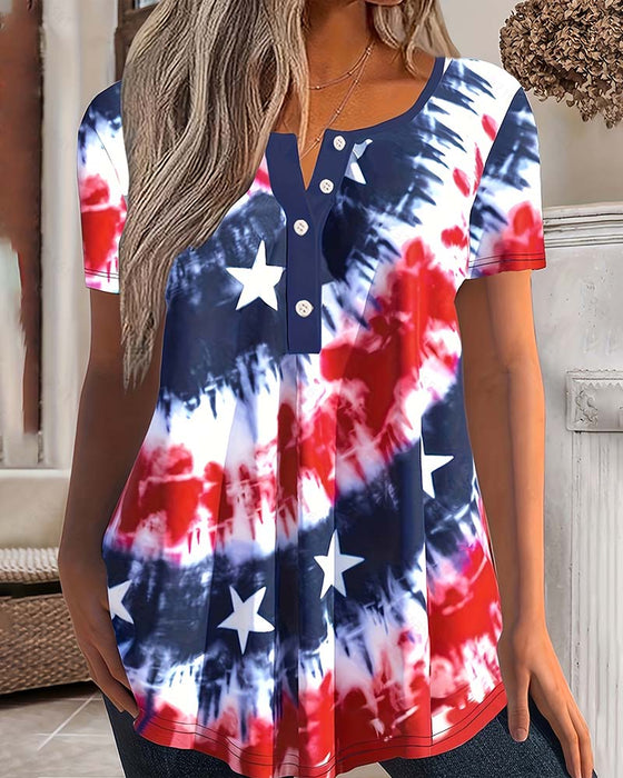 Chemisiers Tie-Dye Henley Manches Courtes