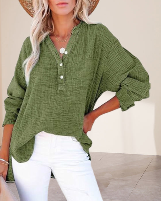 Blouse Plissée Bouton Manches Longues