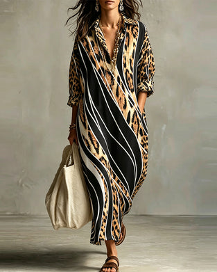 Robe Léopard Rayure Diagonale Revers