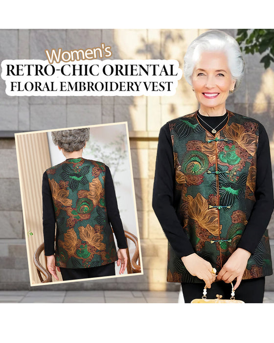 Gilet Rétro-Chic Broderie Florale Orientale