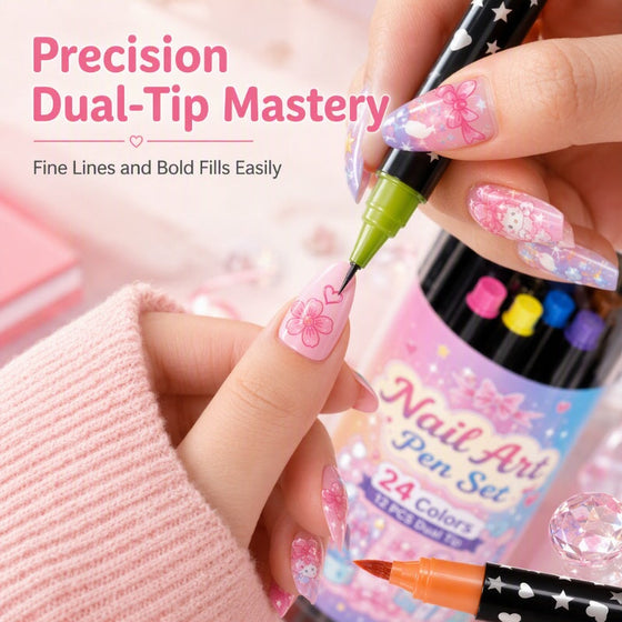 Ensemble De 24 Stylos D'Art Ongulaire Double Embout