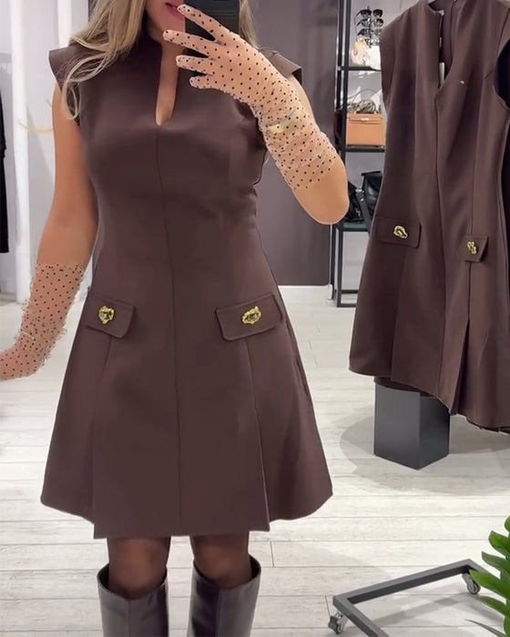 Robe Col V Élégante Sans Manches