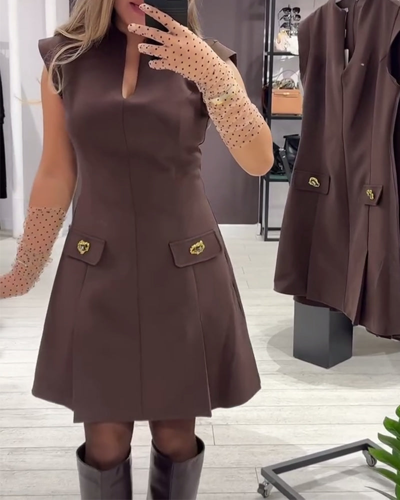 Robe Col V Élégante Sans Manches