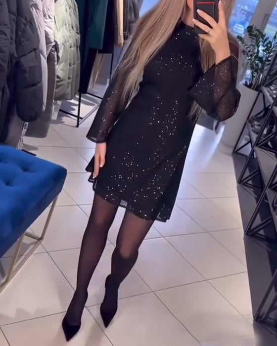 Robe Tempérament Sequins à Manches Longues Slim