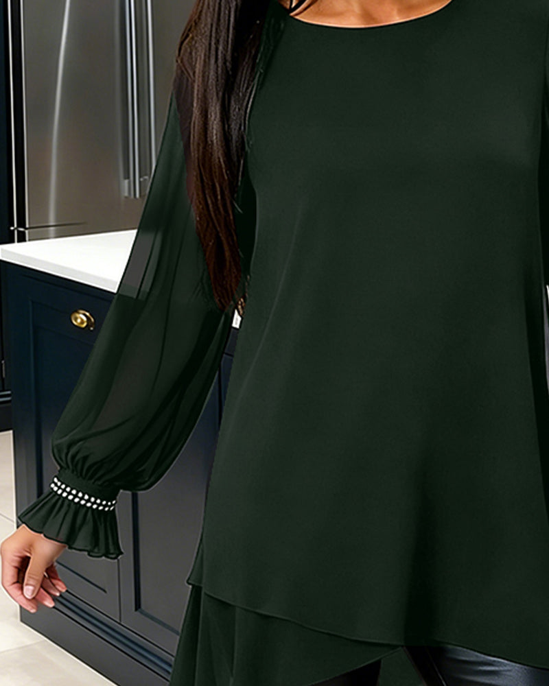 Blouson Perlé Manche Boule Col Rond