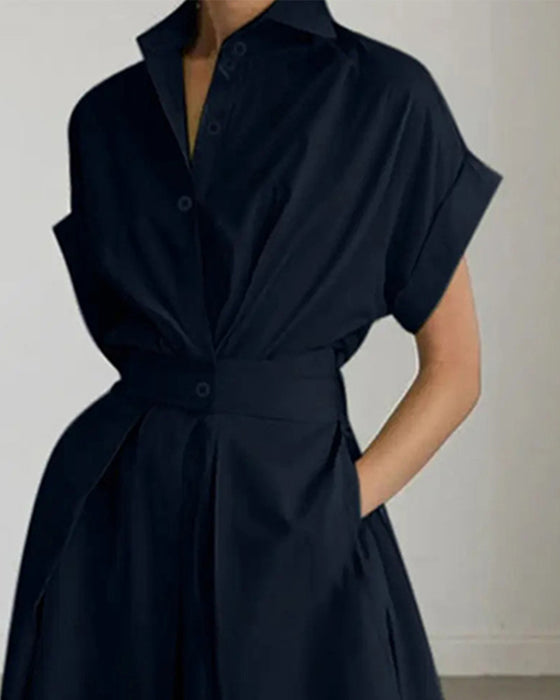 Robe A-Ligne Attache Taille Haute Bouton
