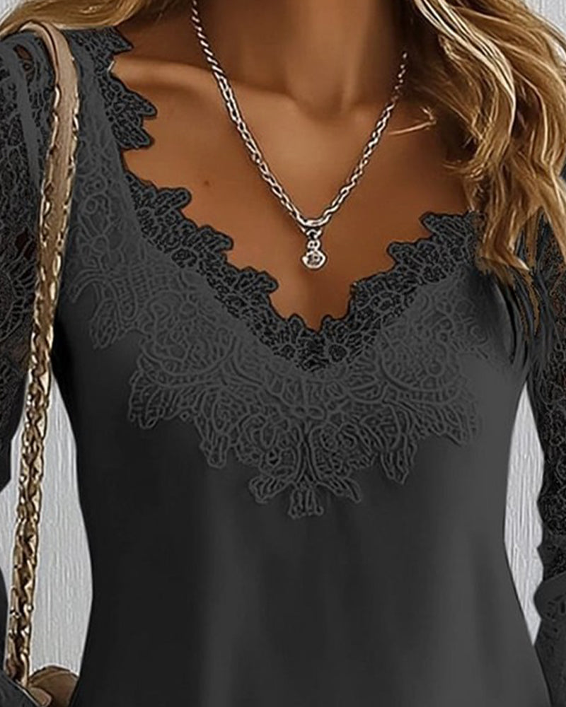 Haut Patchwork Manches Longues Col V