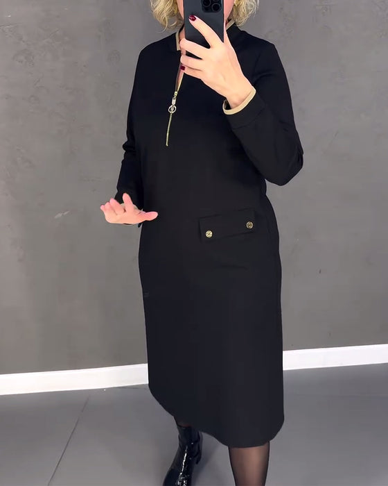 Robe droite à col montant et fermeture éclair contrastante