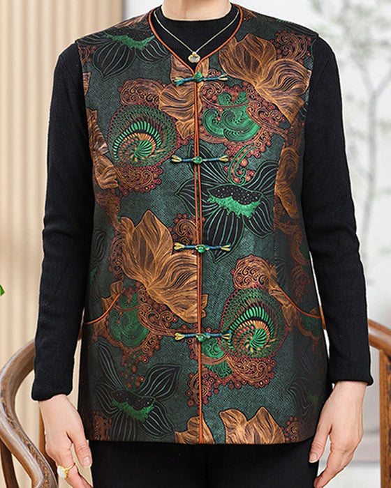 Gilet Rétro-Chic Broderie Florale Orientale