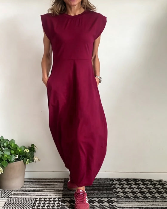 Robe Col Rond Poche Unie